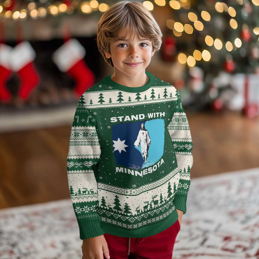 Stand with Minnesota Ugly Christmas Sweater Christian Jesus Minnesota Strong Subtle Anti ICE TS14 Forest Green Beige Print Your Wear