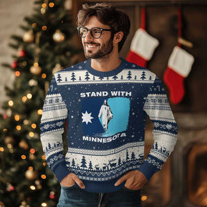 Stand with Minnesota Ugly Christmas Sweater Christian Jesus Minnesota Strong Subtle Anti ICE TS14 Navy Beige Print Your Wear