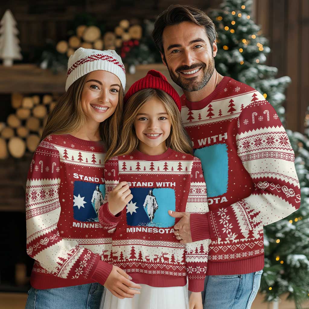 Stand with Minnesota Ugly Christmas Sweater Christian Jesus Minnesota Strong Subtle Anti ICE TS14 Red Beige Print Your Wear