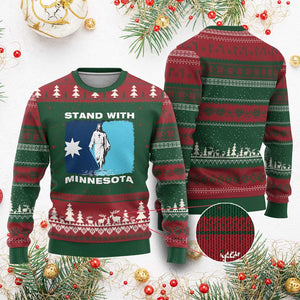 Stand with Minnesota Ugly Christmas Sweater Christian Jesus Minnesota Strong Subtle Anti ICE TS14 Red Green Print Your Wear