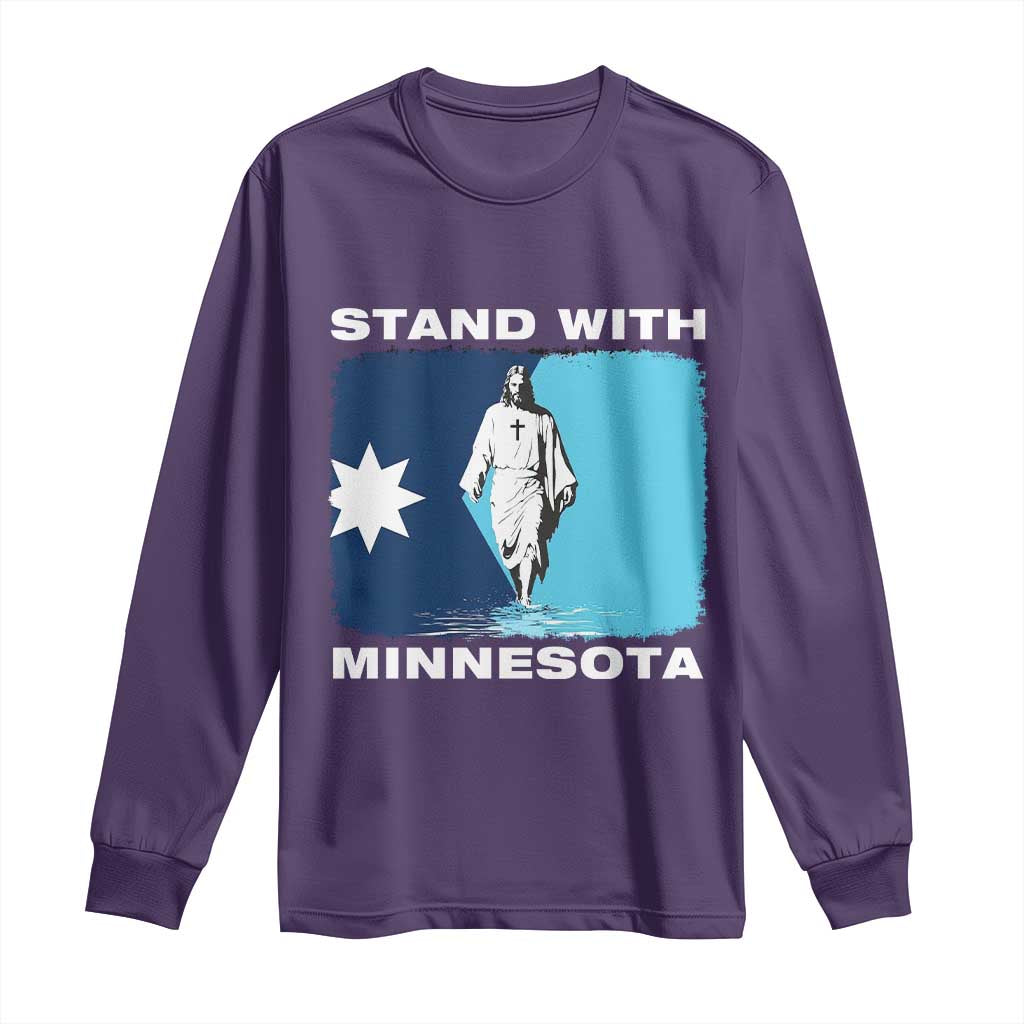 Stand with Minnesota Long Sleeve Shirt Christian Jesus Minnesota Strong Subtle Anti ICE TS14 Purple Print Your Wear