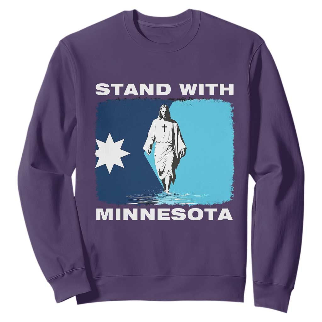 Stand with Minnesota Sweatshirt Christian Jesus Minnesota Strong Subtle Anti ICE TS14 Purple Print Your Wear