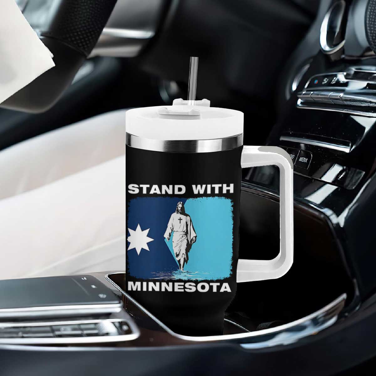 Stand with Minnesota Tumbler With Handle Christian Jesus Minnesota Strong Subtle Anti ICE TS14 Print Your Wear