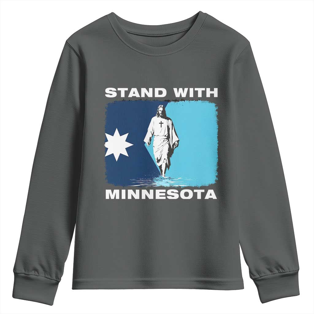 Stand with Minnesota Youth Sweatshirt Christian Jesus Minnesota Strong Subtle Anti ICE TS14 Dark Heather Print Your Wear