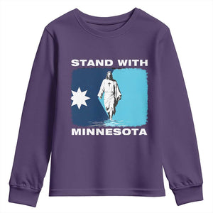 Stand with Minnesota Youth Sweatshirt Christian Jesus Minnesota Strong Subtle Anti ICE TS14 Purple Print Your Wear