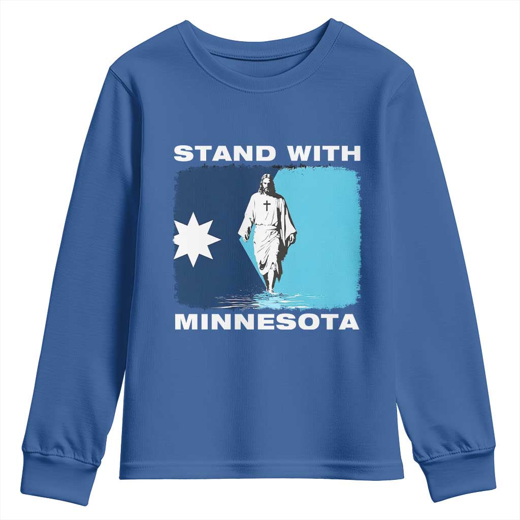 Stand with Minnesota Youth Sweatshirt Christian Jesus Minnesota Strong Subtle Anti ICE TS14 Royal Blue Print Your Wear