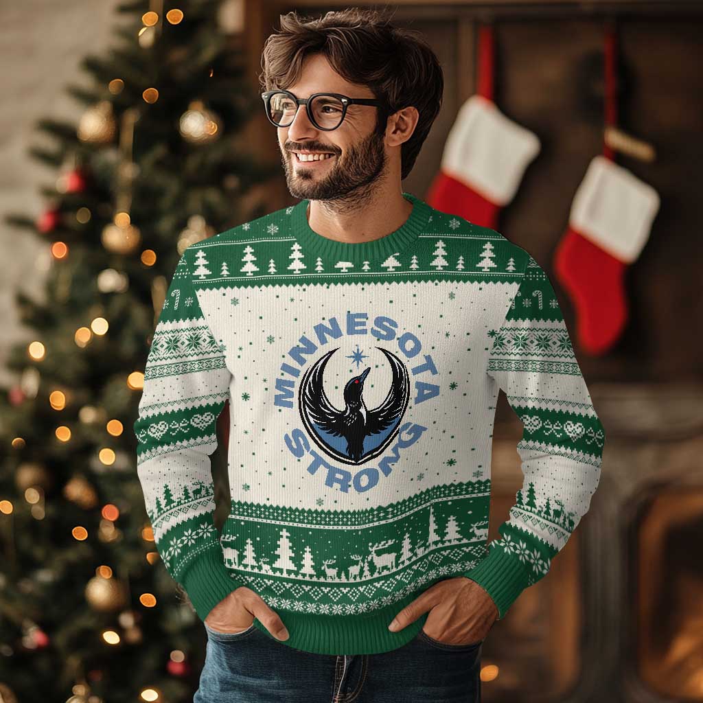 Minnesota Strong Ugly Christmas Sweater MN State Bird Loon Resistance Political Protest TS14 Beige Green Print Your Wear