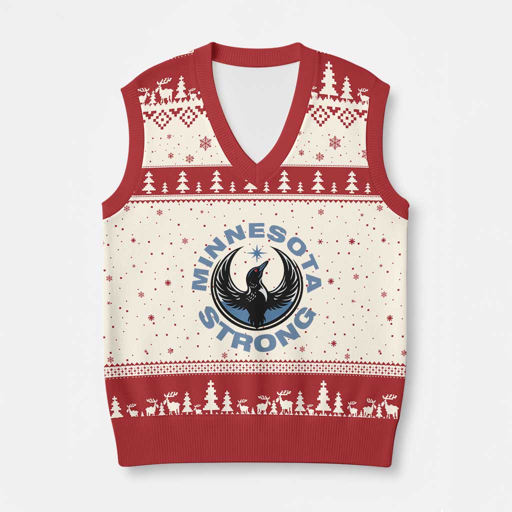 Minnesota Strong V-Neck Knit Sweater Vest MN State Bird Loon Resistance Political Protest TS14 Beige Red Print Your Wear