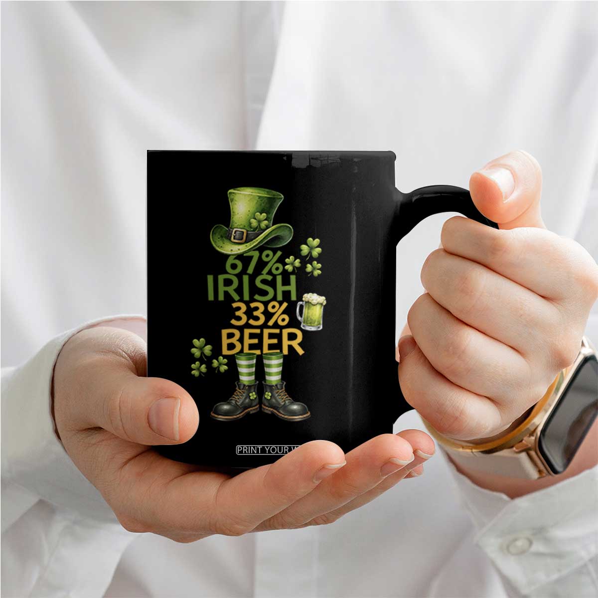 67 Irish 33 Beer Coffee Mug Funny Six Seven Leprechaun Drinking Beer Lover TS14 Print Your Wear