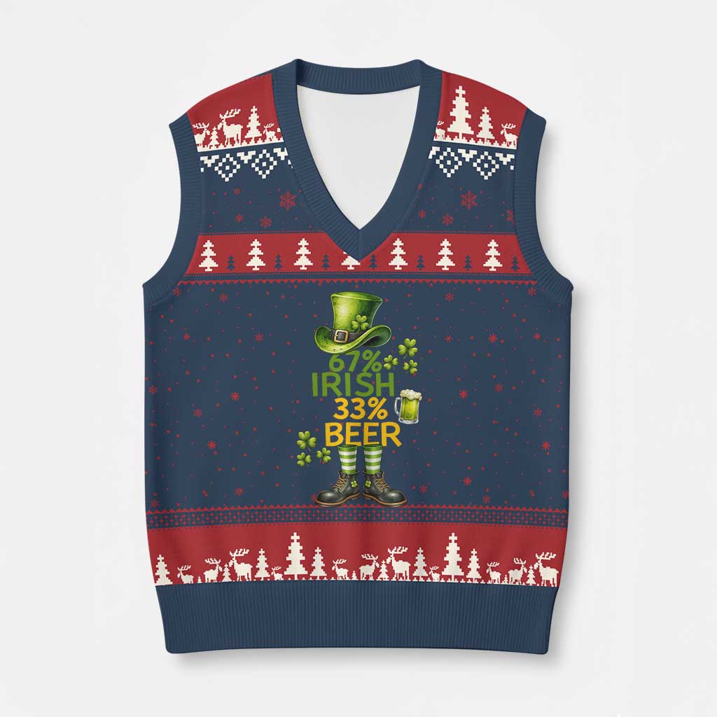 67 Irish 33 Beer V-Neck Knit Sweater Vest Funny Six Seven Leprechaun Drinking Beer Lover TS14 Navy Red Print Your Wear