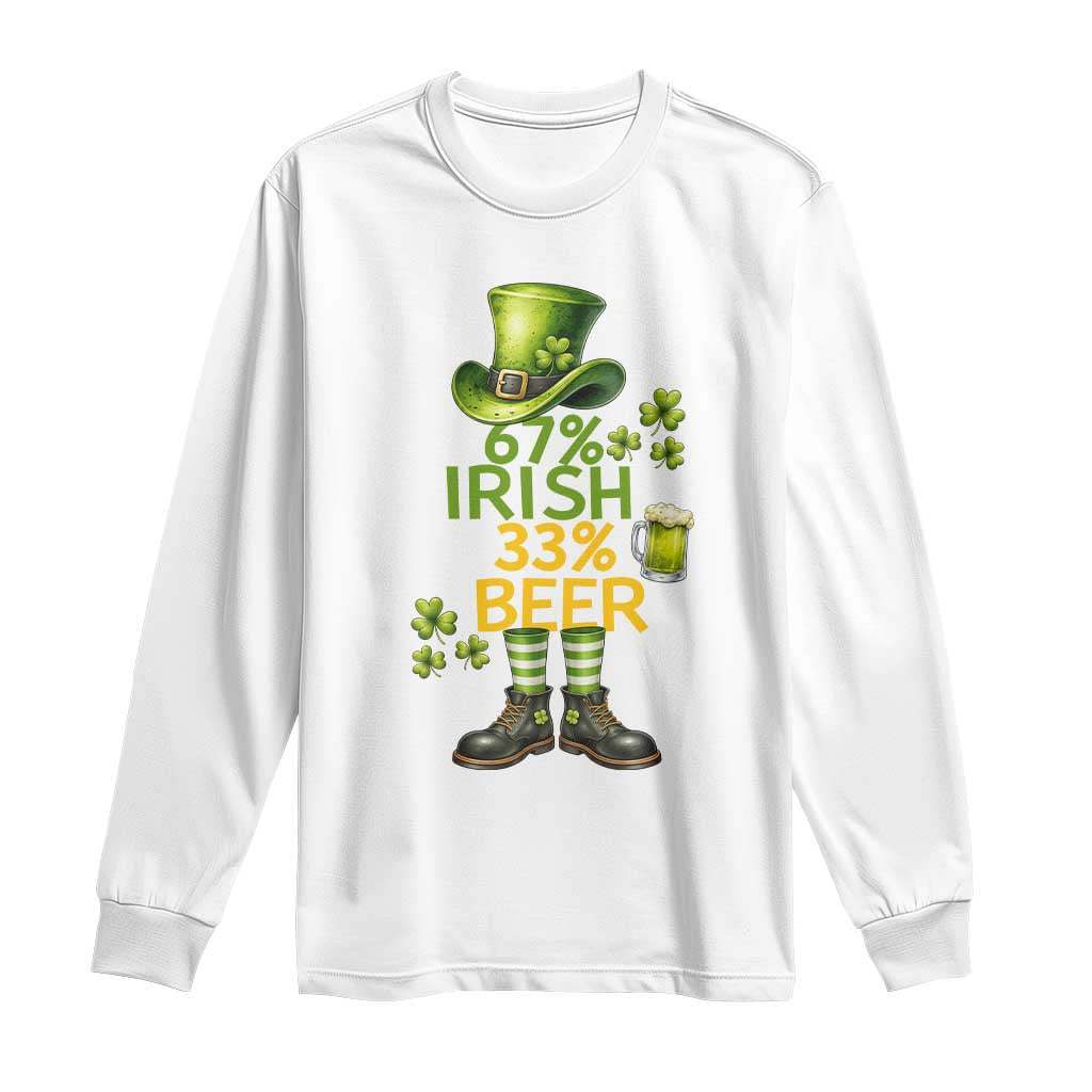 67 Irish 33 Beer Long Sleeve Shirt Funny Six Seven Leprechaun Drinking Beer Lover TS14 White Print Your Wear