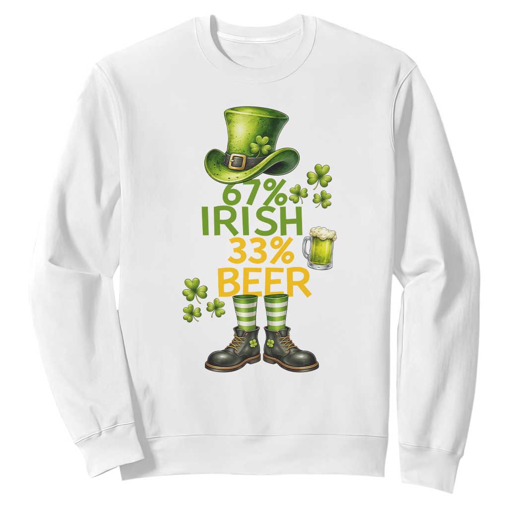 67 Irish 33 Beer Sweatshirt Funny Six Seven Leprechaun Drinking Beer Lover TS14 White Print Your Wear