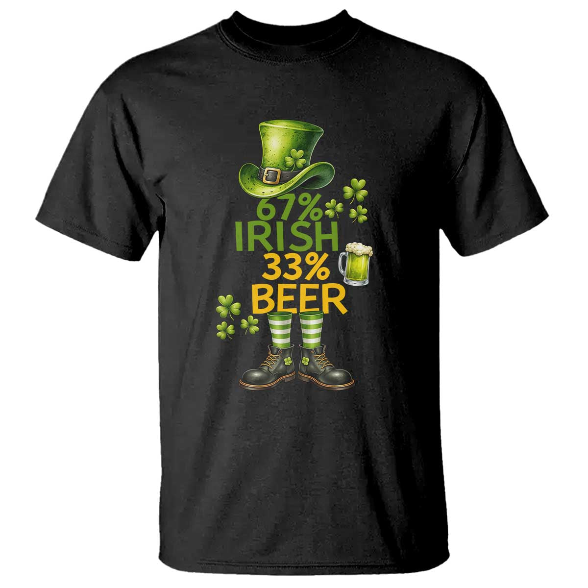 67 Irish 33 Beer T Shirt Funny Six Seven Leprechaun Drinking Beer Lover TS14 Black Print Your Wear