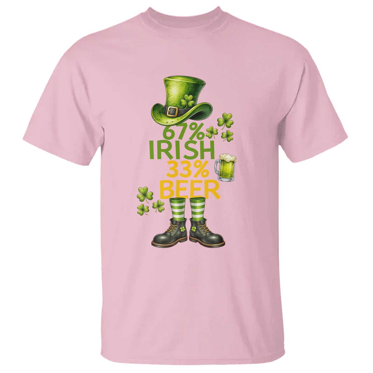 67 Irish 33 Beer T Shirt Funny Six Seven Leprechaun Drinking Beer Lover TS14 Light Pink Print Your Wear