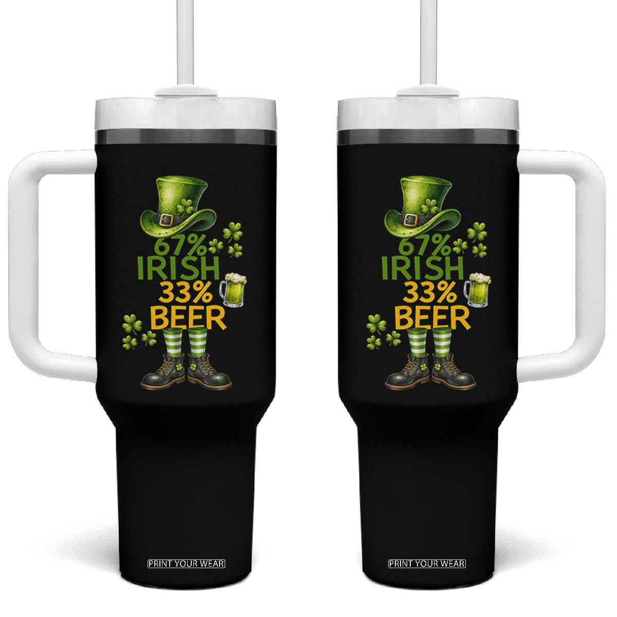 67 Irish 33 Beer Tumbler With Handle Funny Six Seven Leprechaun Drinking Beer Lover TS14 One Size: 40 oz Black Print Your Wear