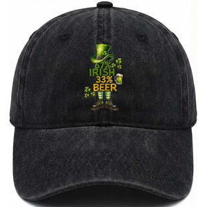 67 Irish 33 Beer Washed Cotton Baseball Cap Funny Six Seven Leprechaun Drinking Beer Lover TS14 Washed Cap Universal Fit Black Print Your Wear