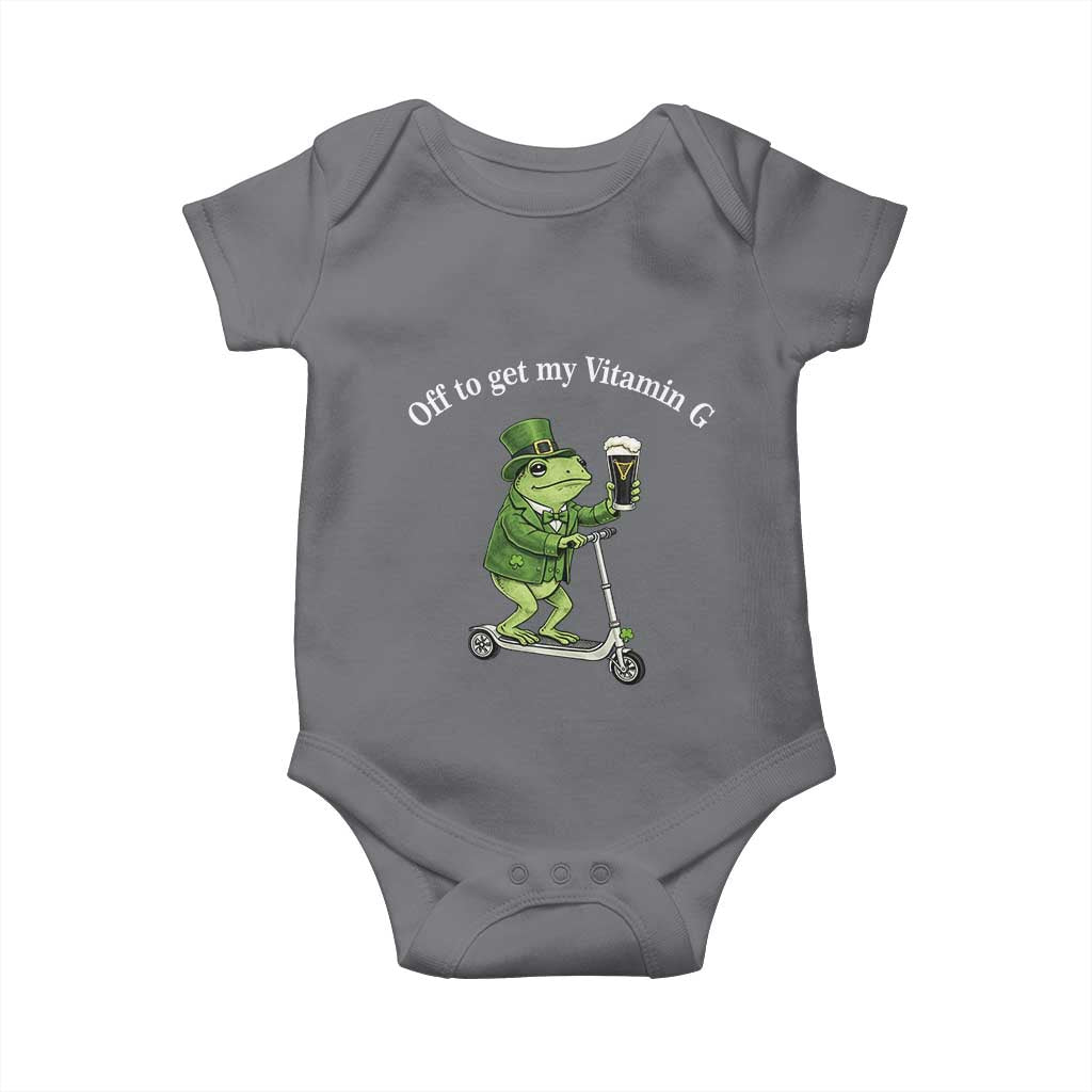 Funny Frog St Patricks Day Meme Baby Onesie Vitamin G Irish Beer TS14 Charcoal Print Your Wear
