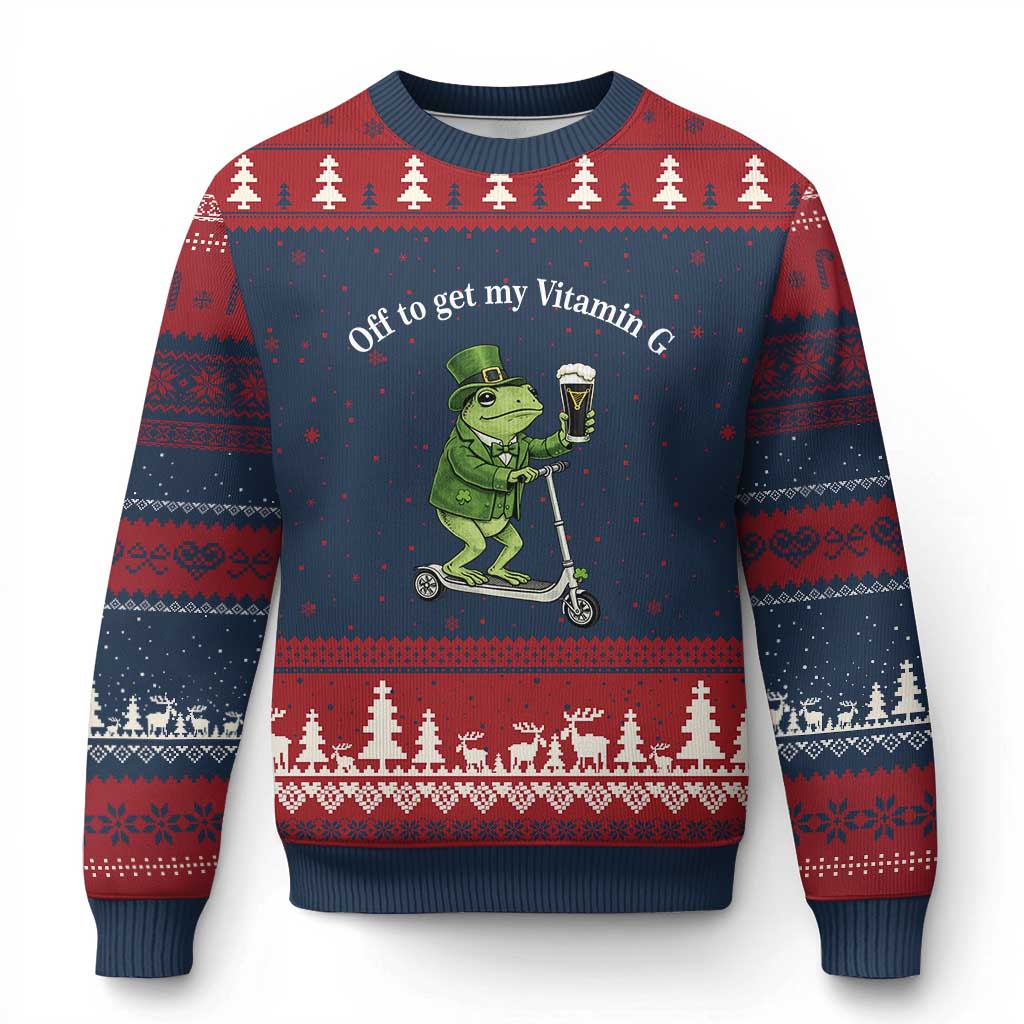 Funny Frog St Patricks Day Meme Ugly Christmas Sweater Vitamin G Irish Beer TS14 Navy Red Print Your Wear