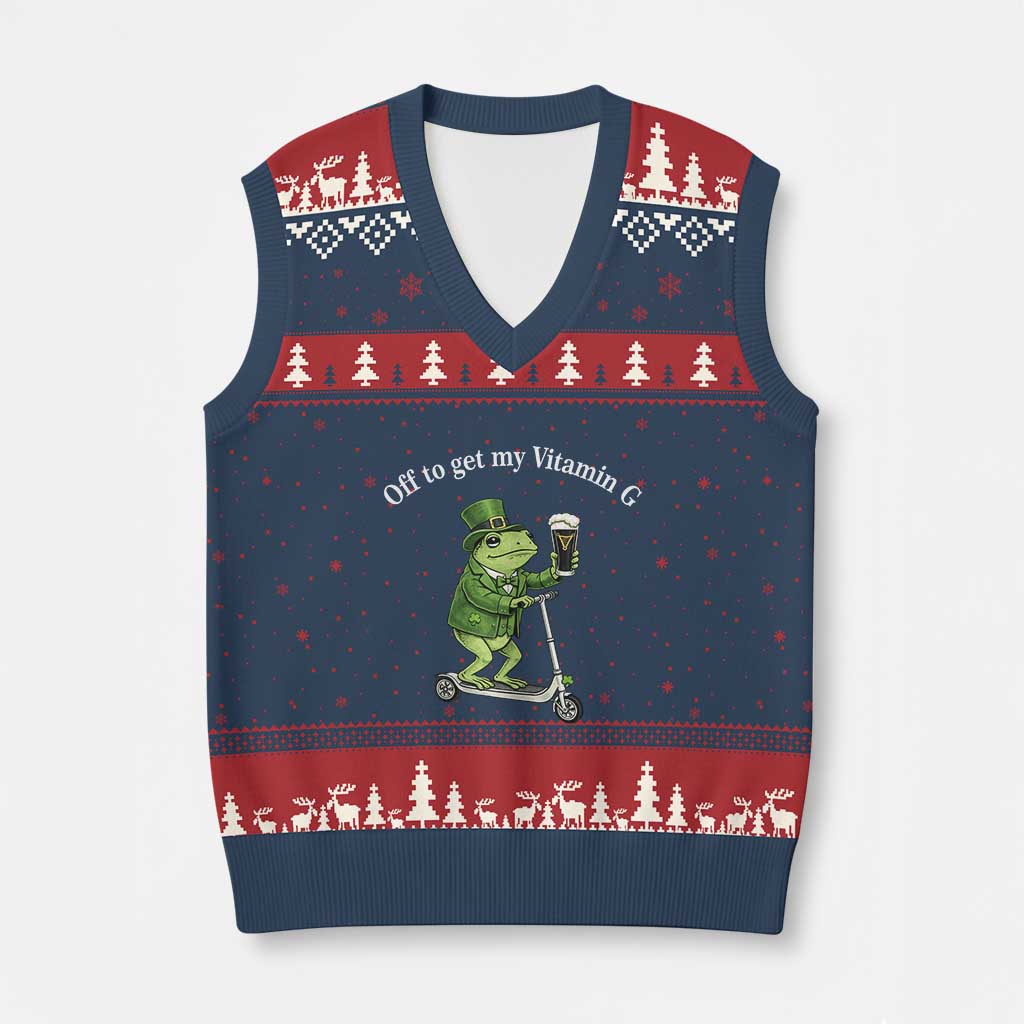 Funny Frog St Patricks Day Meme V-Neck Knit Sweater Vest Vitamin G Irish Beer TS14 Navy Red Print Your Wear
