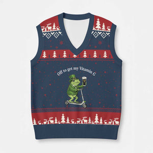 Funny Frog St Patricks Day Meme V-Neck Knit Sweater Vest Vitamin G Irish Beer TS14 Navy Red Print Your Wear