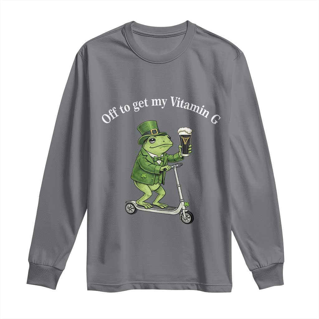 Funny Frog St Patricks Day Meme Long Sleeve Shirt Vitamin G Irish Beer TS14 Charcoal Print Your Wear