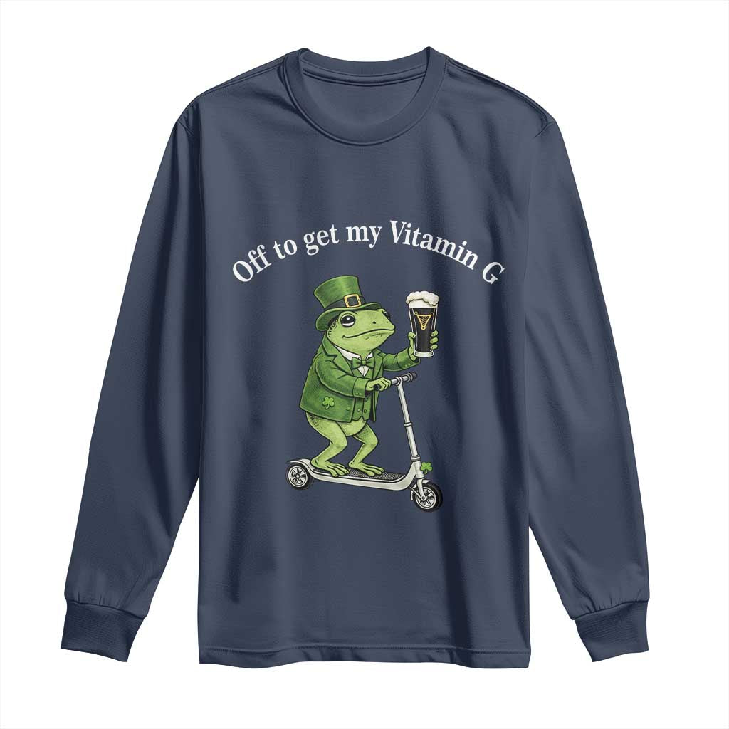 Funny Frog St Patricks Day Meme Long Sleeve Shirt Vitamin G Irish Beer TS14 Navy Print Your Wear