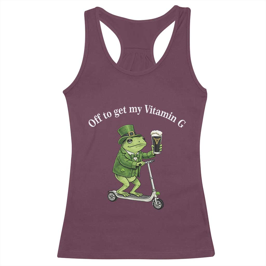 Funny Frog St Patricks Day Meme Racerback Tank Top Vitamin G Irish Beer TS14 Maroon Print Your Wear