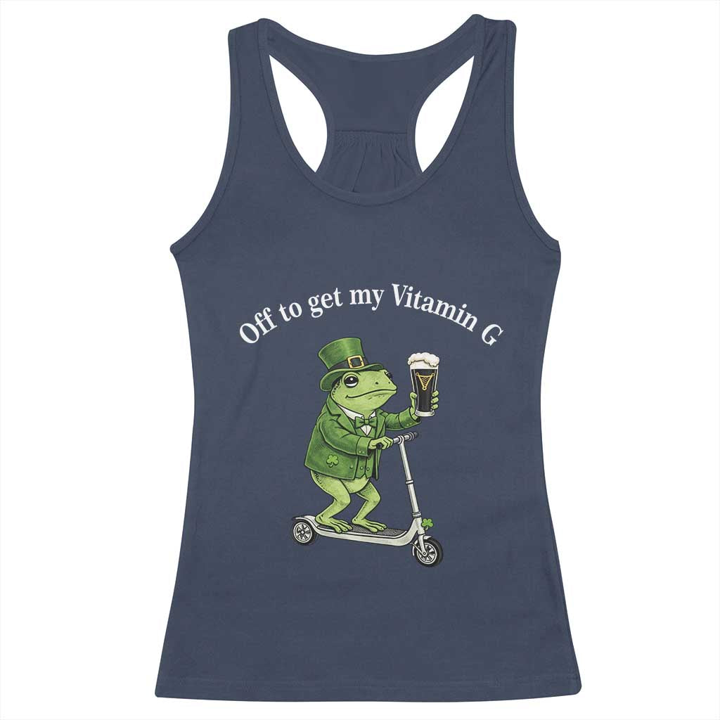 Funny Frog St Patricks Day Meme Racerback Tank Top Vitamin G Irish Beer TS14 Navy Print Your Wear