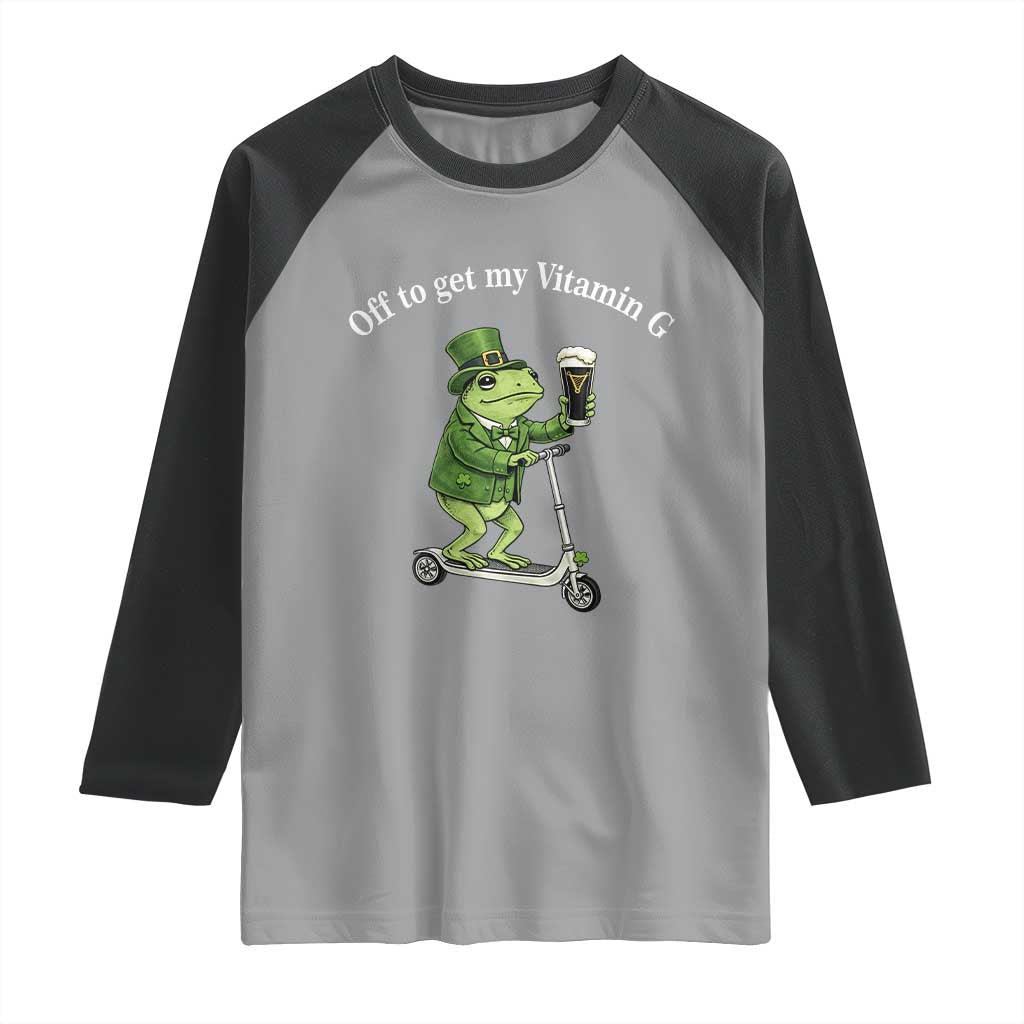 Funny Frog St Patricks Day Meme Raglan Shirt Vitamin G Irish Beer TS14 Sport Gray Black Print Your Wear