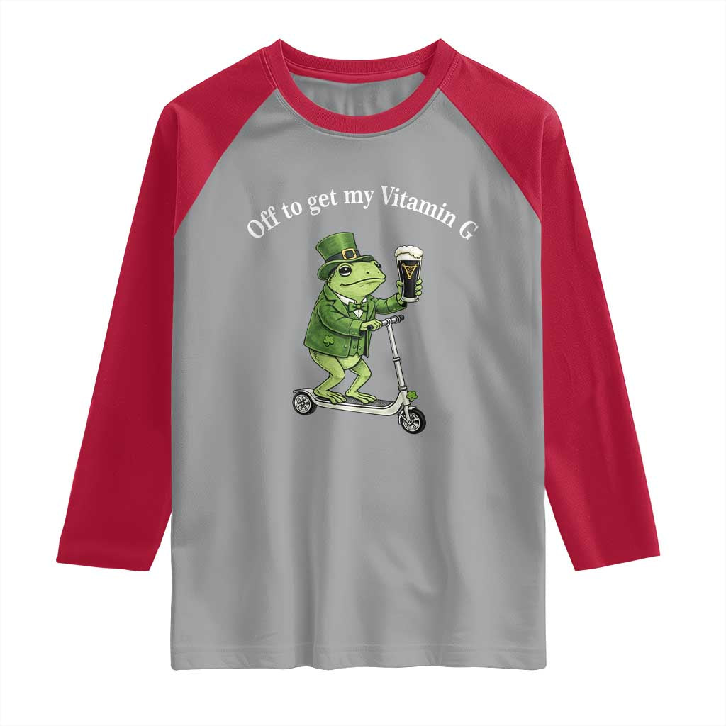 Funny Frog St Patricks Day Meme Raglan Shirt Vitamin G Irish Beer TS14 Sport Gray Red Print Your Wear