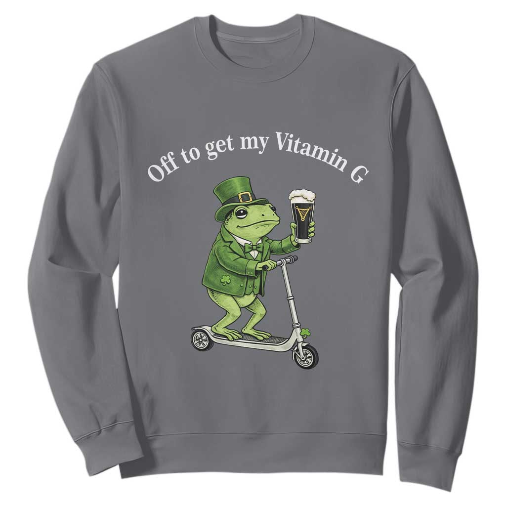 Funny Frog St Patricks Day Meme Sweatshirt Vitamin G Irish Beer TS14 Charcoal Print Your Wear