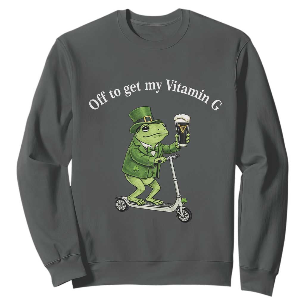 Funny Frog St Patricks Day Meme Sweatshirt Vitamin G Irish Beer TS14 Dark Heather Print Your Wear