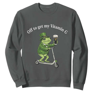 Funny Frog St Patricks Day Meme Sweatshirt Vitamin G Irish Beer TS14 Dark Heather Print Your Wear
