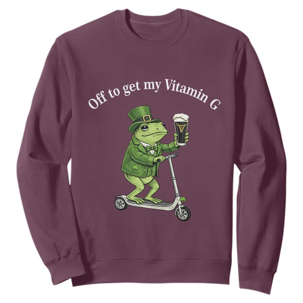 Funny Frog St Patricks Day Meme Sweatshirt Vitamin G Irish Beer TS14 Maroon Print Your Wear