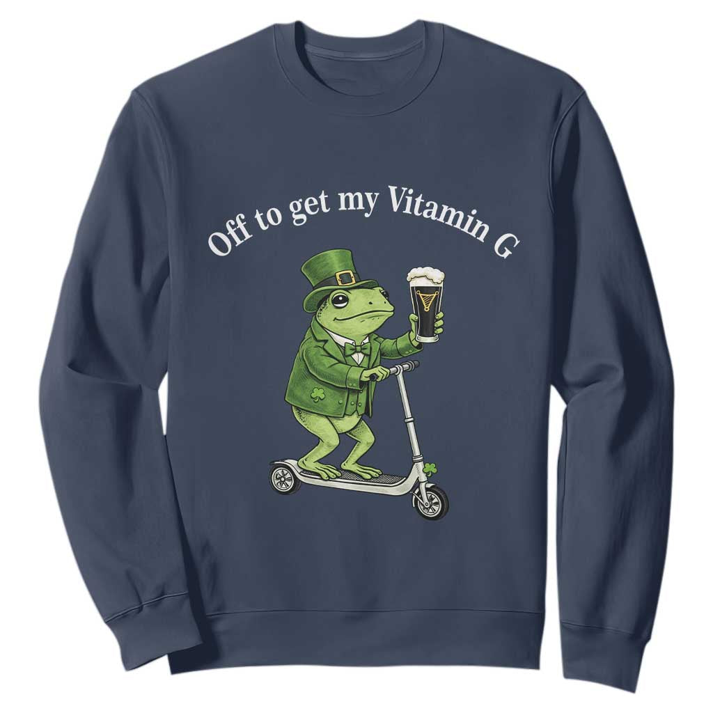 Funny Frog St Patricks Day Meme Sweatshirt Vitamin G Irish Beer TS14 Navy Print Your Wear