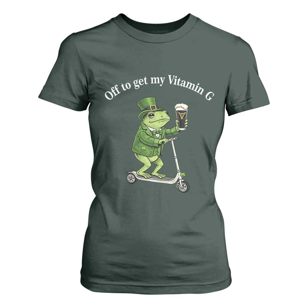 Funny Frog St Patricks Day Meme T Shirt For Women Vitamin G Irish Beer TS14 Dark Forest Green Print Your Wear