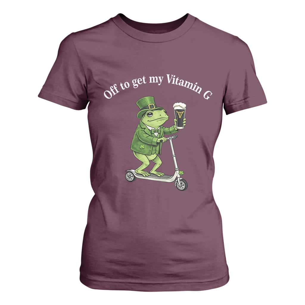 Funny Frog St Patricks Day Meme T Shirt For Women Vitamin G Irish Beer TS14 Maroon Print Your Wear