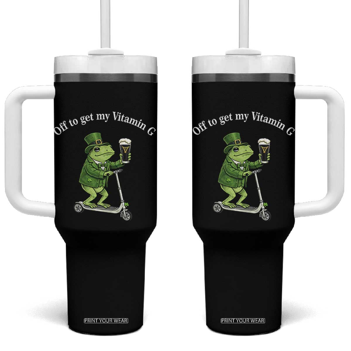 Funny Frog St Patricks Day Meme Tumbler With Handle Vitamin G Irish Beer TS14 One Size: 40 oz Black Print Your Wear