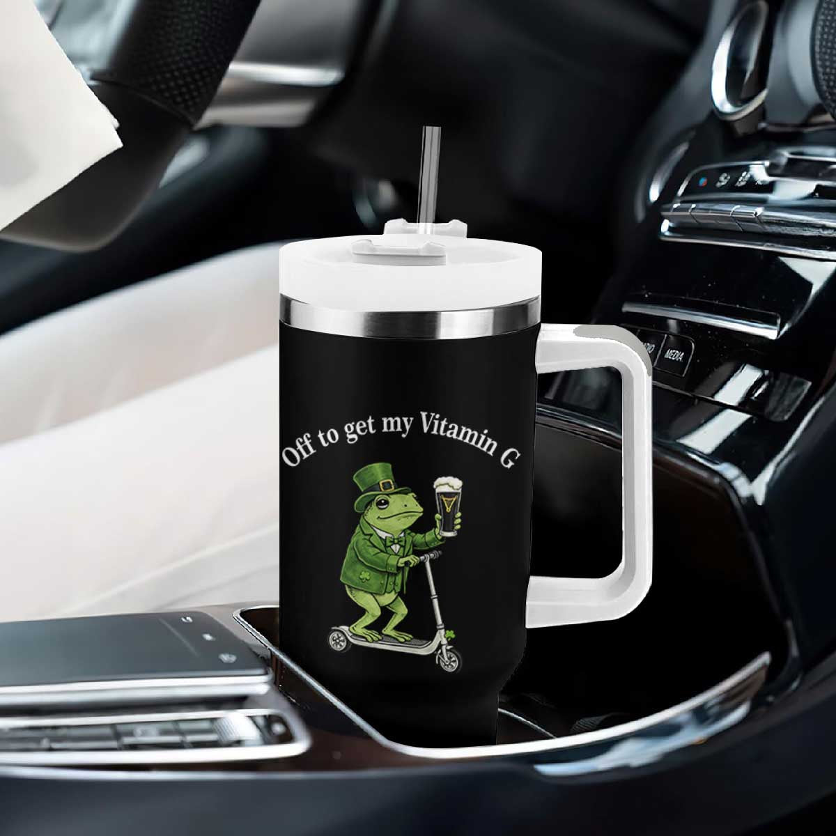 Funny Frog St Patricks Day Meme Tumbler With Handle Vitamin G Irish Beer TS14 Print Your Wear