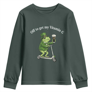 Funny Frog St Patricks Day Meme Youth Sweatshirt Vitamin G Irish Beer TS14 Dark Forest Green Print Your Wear
