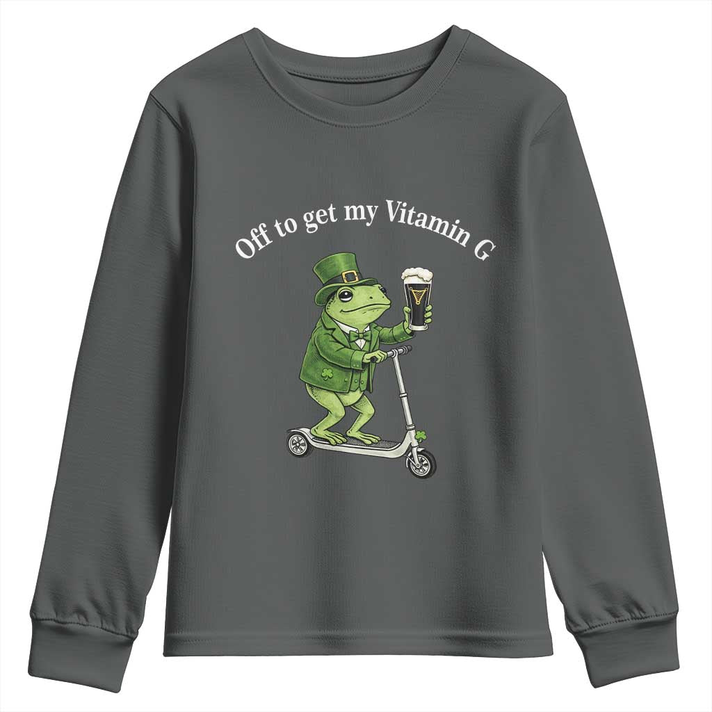 Funny Frog St Patricks Day Meme Youth Sweatshirt Vitamin G Irish Beer TS14 Dark Heather Print Your Wear