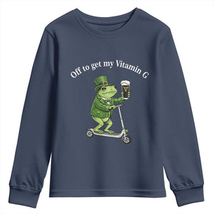 Funny Frog St Patricks Day Meme Youth Sweatshirt Vitamin G Irish Beer TS14 Navy Print Your Wear