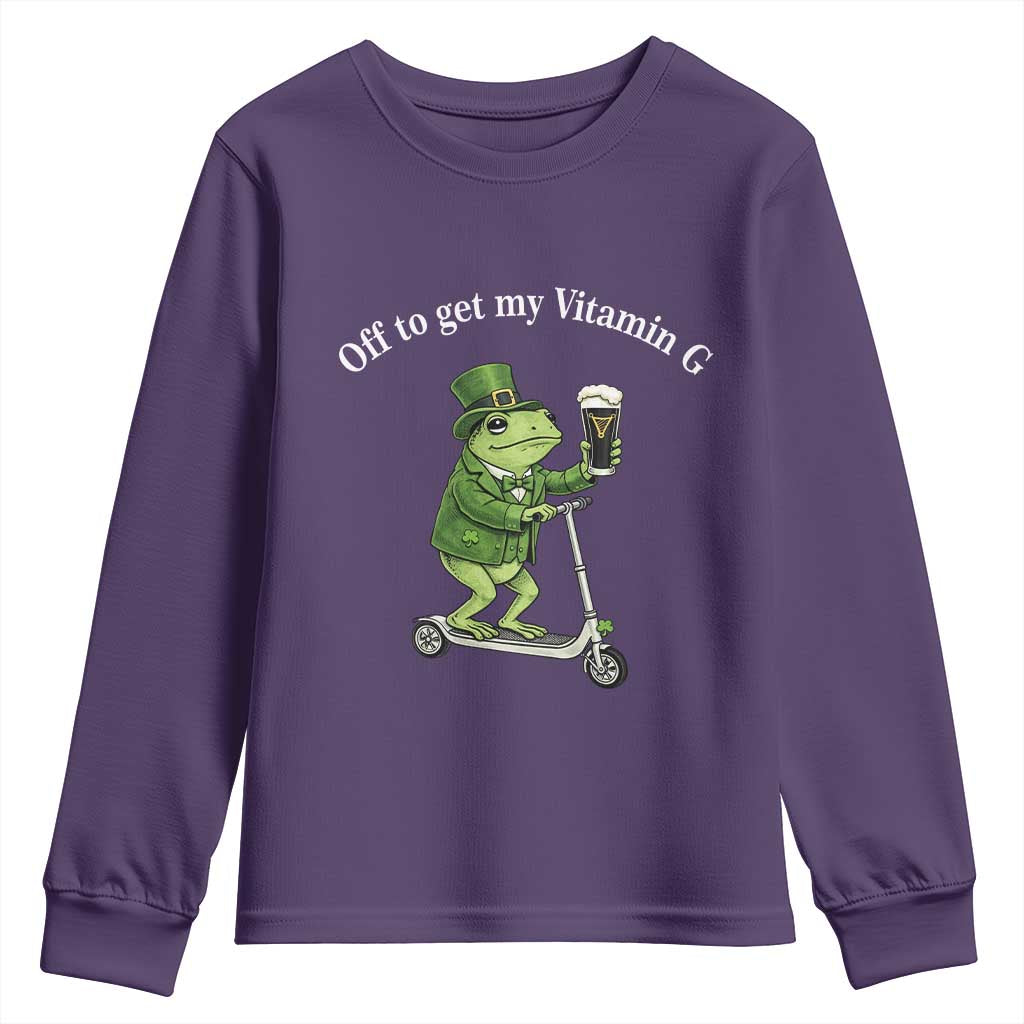 Funny Frog St Patricks Day Meme Youth Sweatshirt Vitamin G Irish Beer TS14 Purple Print Your Wear