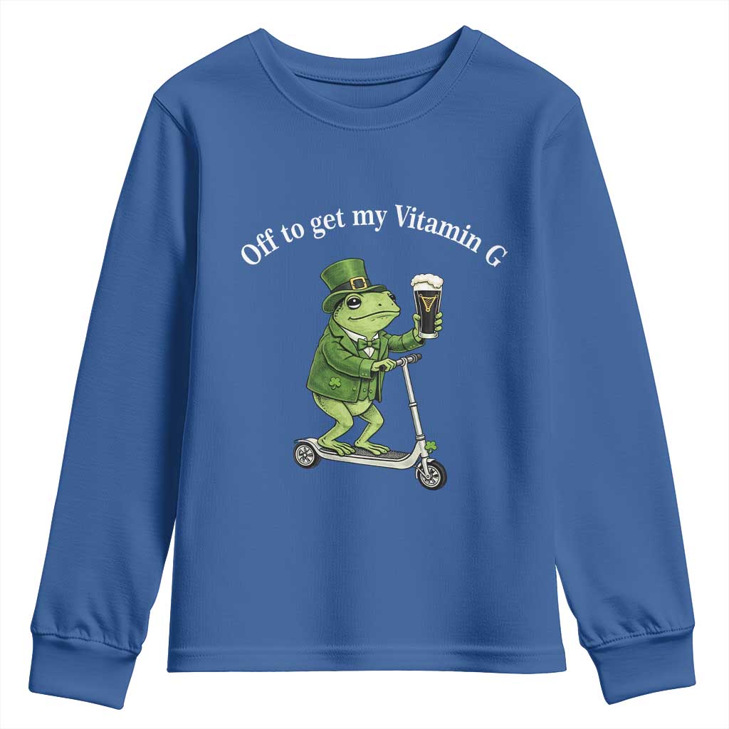 Funny Frog St Patricks Day Meme Youth Sweatshirt Vitamin G Irish Beer TS14 Royal Blue Print Your Wear