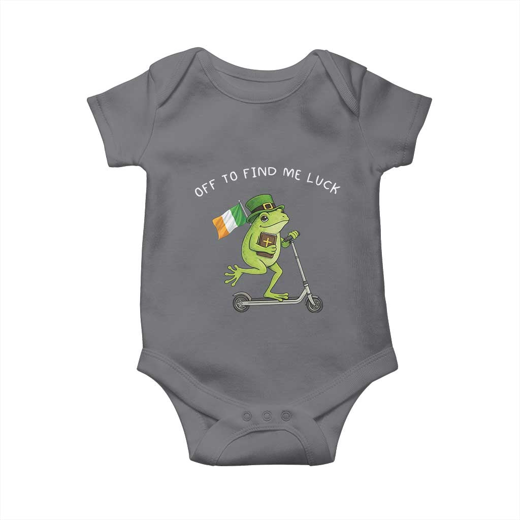Funny Frog Christian St Patricks Day Baby Onesie Off To Find Me Lucky TS14 Charcoal Print Your Wear