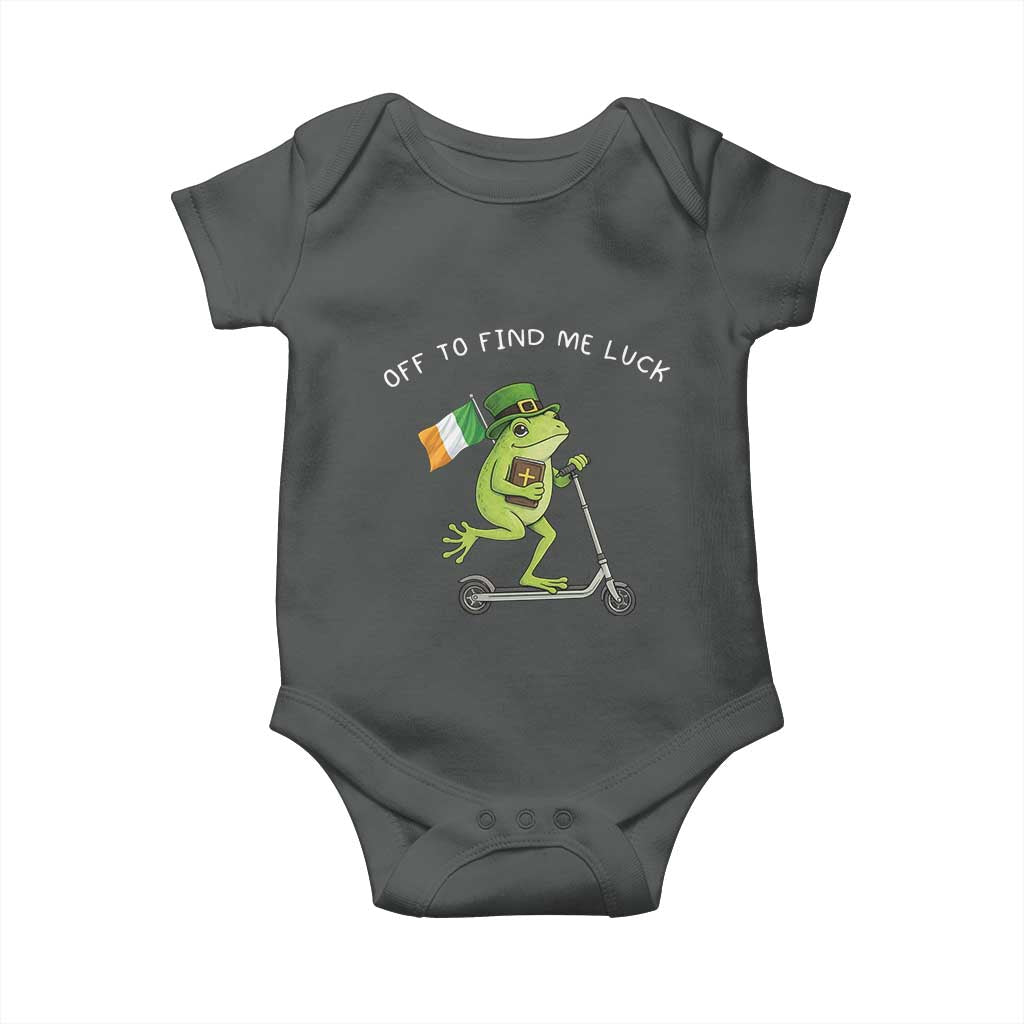 Funny Frog Christian St Patricks Day Baby Onesie Off To Find Me Lucky TS14 Dark Heather Print Your Wear