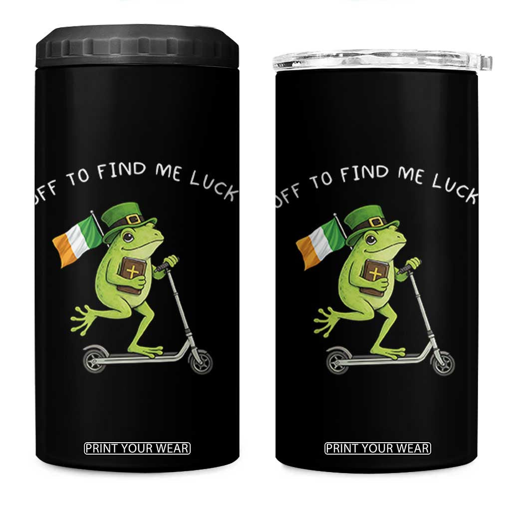 Funny Frog Christian St Patricks Day 4 in 1 Can Cooler Tumbler Off To Find Me Lucky TS14 One Size: 16 oz Black Print Your Wear