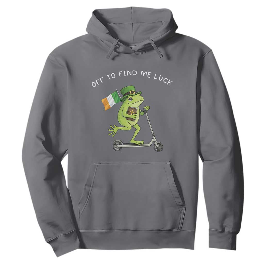 Funny Frog Christian St Patricks Day Hoodie Off To Find Me Lucky TS14 Charcoal Print Your Wear