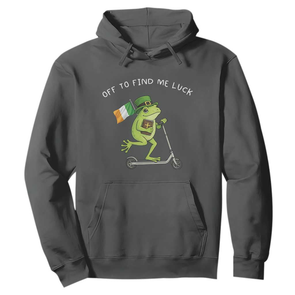 Funny Frog Christian St Patricks Day Hoodie Off To Find Me Lucky TS14 Dark Heather Print Your Wear