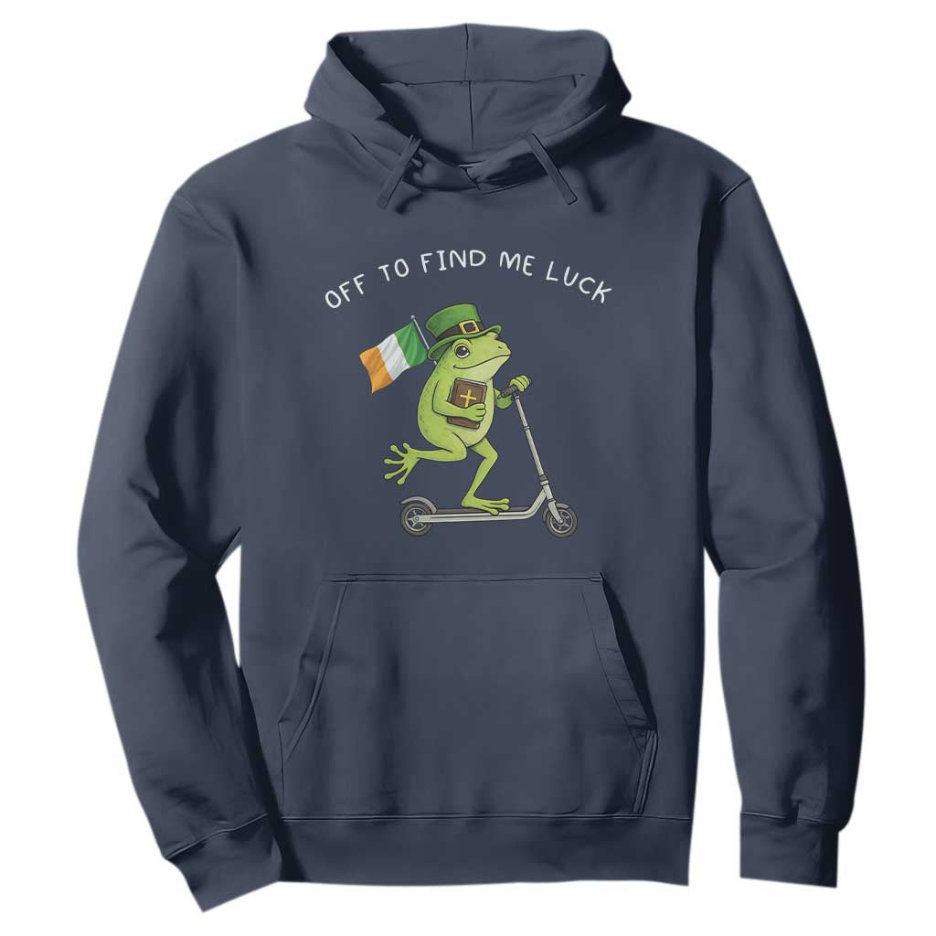 Funny Frog Christian St Patricks Day Hoodie Off To Find Me Lucky TS14 Navy Print Your Wear